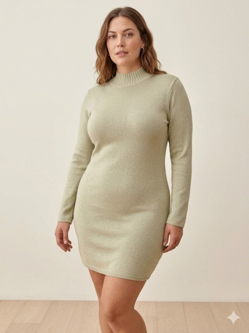 Trois The Label Knit Beige Bodycon Tight Short Mock Neck Mini Dress Size 3 L